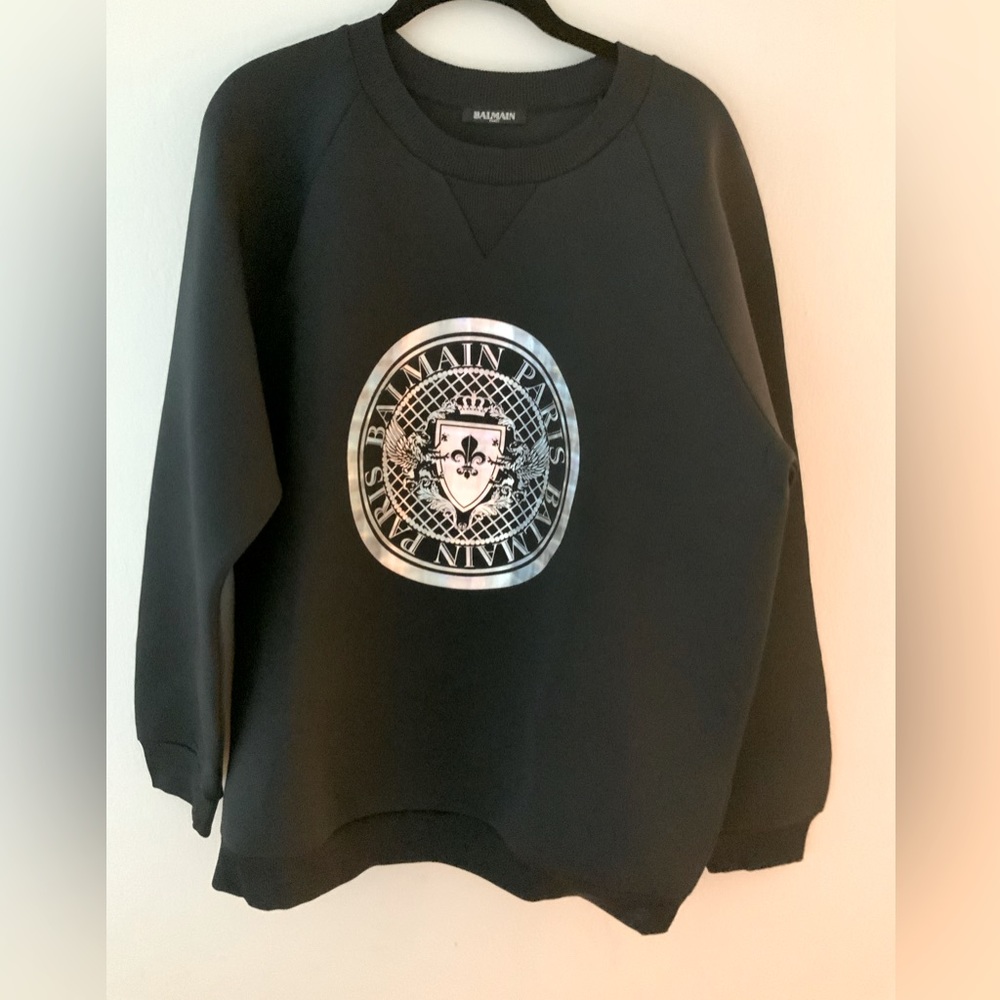 BALMAIN HOLOGRAPHIC COIN SWEATER.